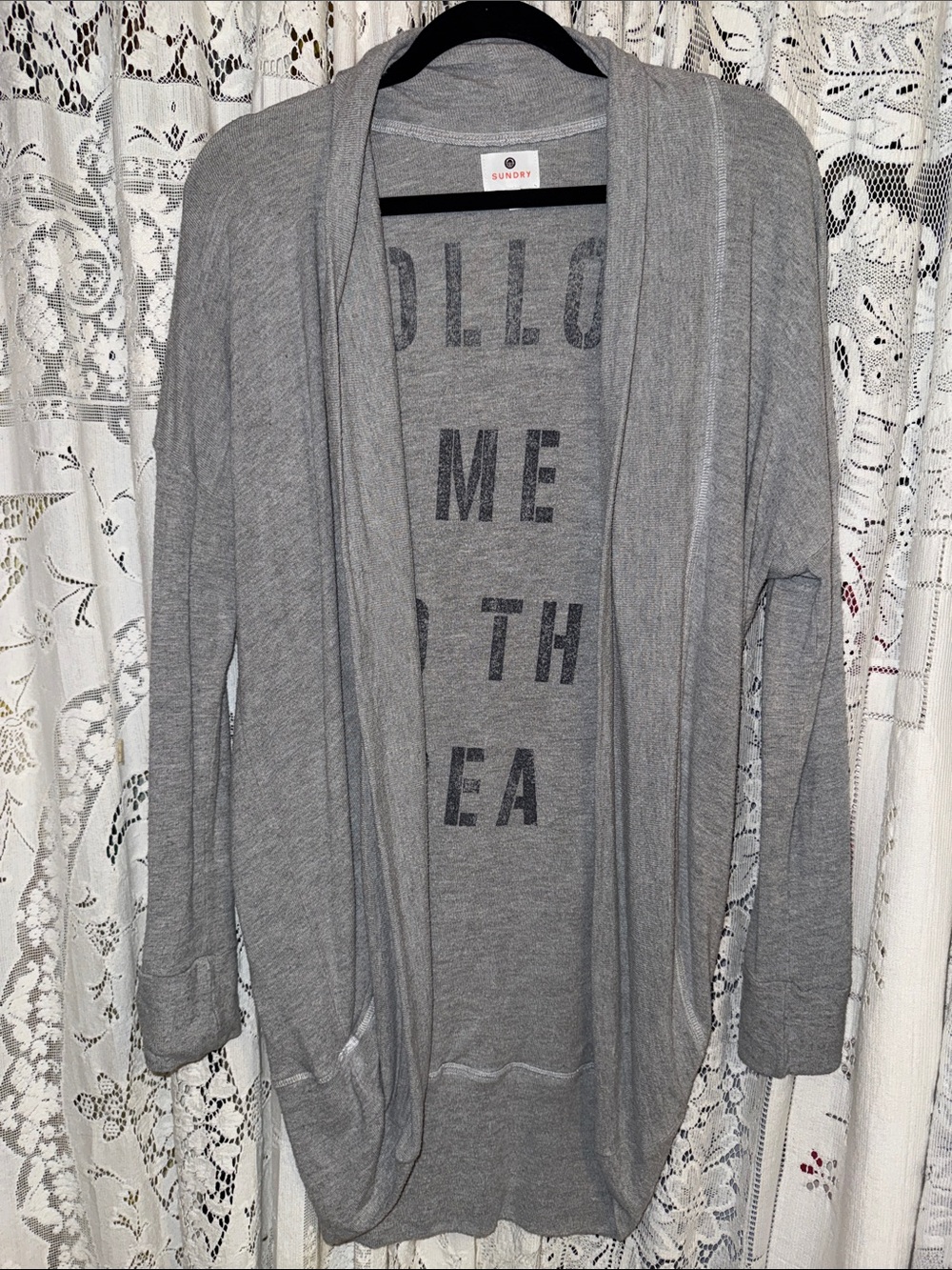 Sundry Light Gray Open-Front Draped Cardigan